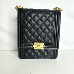 CHANEL Black North South Caviar leather boy bag